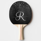 Aangepast zwart glitter Sparkle Monogram Tafeltennisbatje (Voorkant)