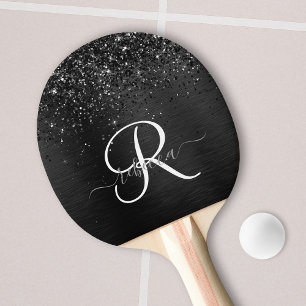 Aangepast zwart glitter Sparkle Monogram Tafeltennisbatje