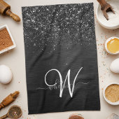 Aangepast zwart glitter Sparkle Monogram Theedoek