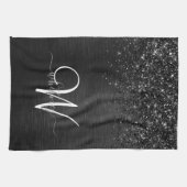 Aangepast zwart glitter Sparkle Monogram Theedoek (Horizontaal)