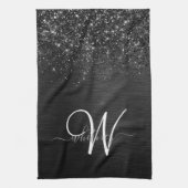Aangepast zwart glitter Sparkle Monogram Theedoek (Verticaal)