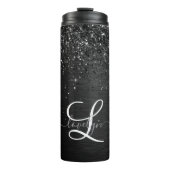 Aangepast zwart glitter Sparkle Monogram Thermosbeker (Voorkant)