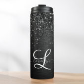 Aangepast zwart glitter Sparkle Monogram Thermosbeker