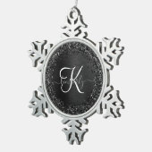 Aangepast zwart glitter Sparkle Monogram Tin Sneeuwvlok Ornament (Rechts)