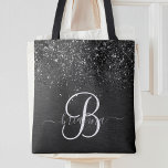 Aangepast zwart glitter Sparkle Monogram Tote Bag<br><div class="desc">Pas dit trendy elegante ontwerp van de canvas tas eenvoudig aan met  zwarte mousserende glitter op een zwarte geborstelde metalen achtergrond.</div>
