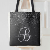 Aangepast zwart glitter Sparkle Monogram Tote Bag