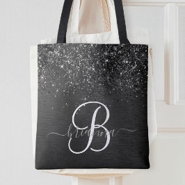 Aangepast zwart glitter Sparkle Monogram Tote Bag