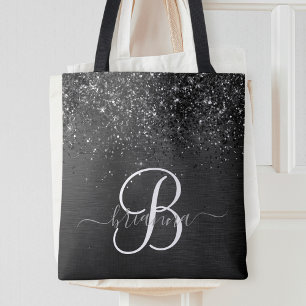 Aangepast zwart glitter Sparkle Monogram Tote Bag