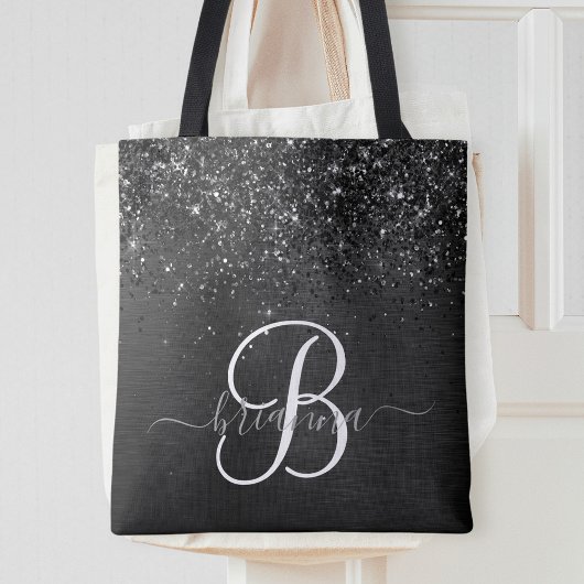 Aangepast zwart glitter Sparkle Monogram Tote Bag