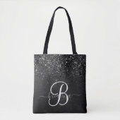 Aangepast zwart glitter Sparkle Monogram Tote Bag (Voorkant)