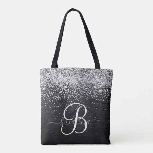 Aangepast zwart glitter Sparkle Monogram Tote Bag (Achterkant)