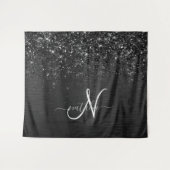 Aangepast zwart glitter Sparkle Monogram Wandkleed (Voorkant (horizontaal))