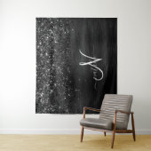 Aangepast zwart glitter Sparkle Monogram Wandkleed (In situ)