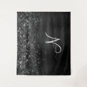 Aangepast zwart glitter Sparkle Monogram Wandkleed (Voorkant)