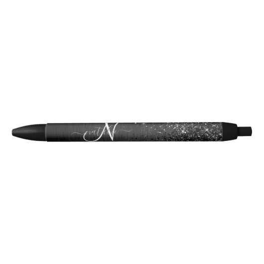 Aangepast zwart glitter Sparkle Monogram Zwarte Inkt Pen (Voorkant)