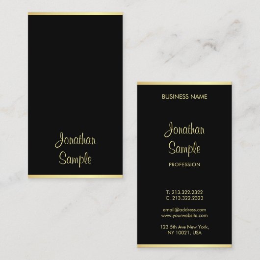 Aangepast zwart Gold Handgeschreven script Trendy  Visitekaartje (Voorkant / Achterkant)