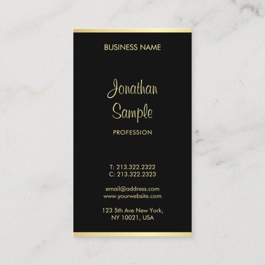 Aangepast zwart Gold Handgeschreven script Trendy  Visitekaartje (Achterkant)