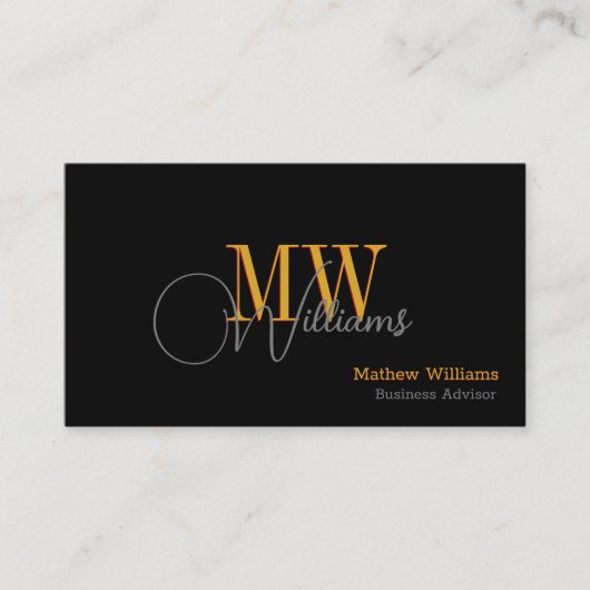 Aangepast zwart, goud, grijze & QR-code, monogram Visitekaartje (Voorkant)