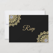 Aangepast zwart goud Indiaas Mandala RSVP Weddensc Kaart (Voorkant)