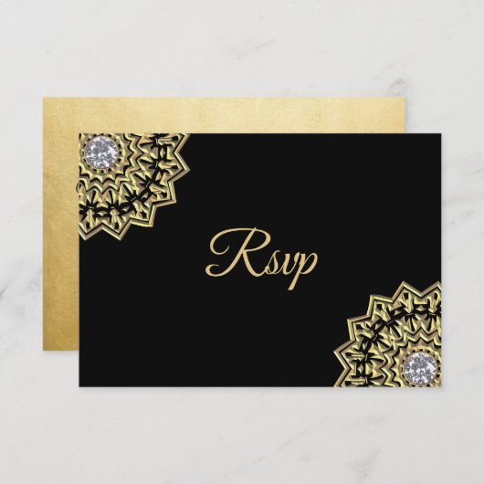 Aangepast zwart goud Indiaas Mandala RSVP Weddensc Kaart (Voorkant / Achterkant)