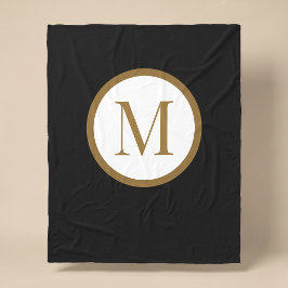 Aangepast zwart & goud midden zegel monogram fleece deken