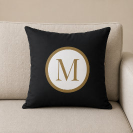Aangepast zwart & goud midden zegel monogram kussen
