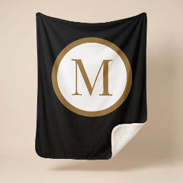 Aangepast zwart & goud midden zegel monogram sherpa deken