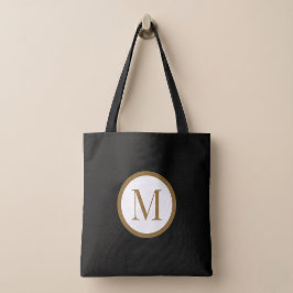 Aangepast zwart & goud midden zegel monogram tote bag