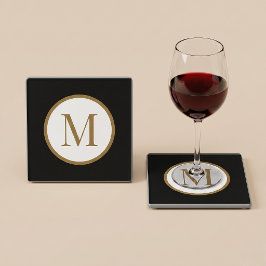 Aangepast zwart & goud midden zegelmonogram glazen onderzetter