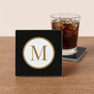 Aangepast zwart & goud midden zegelmonogram glazen onderzetter