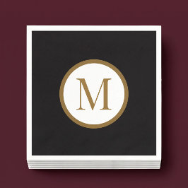 Aangepast zwart & goud midden zegelmonogram servet