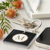 Aangepast zwart & goud midden zegelmonogram sleutelhanger (Voorkant Rechts)