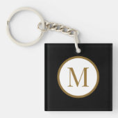 Aangepast zwart & goud midden zegelmonogram sleutelhanger (Voorkant)