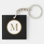 Aangepast zwart & goud midden zegelmonogram sleutelhanger (Achterkant)