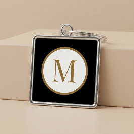 Aangepast zwart & goud midden zegelmonogram sleutelhanger