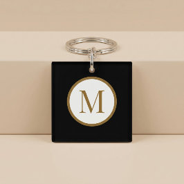 Aangepast zwart & goud midden zegelmonogram sleutelhanger