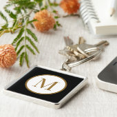 Aangepast zwart & goud midden zegelmonogram sleutelhanger (Zijkant)