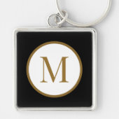Aangepast zwart & goud midden zegelmonogram sleutelhanger (Voorkant)