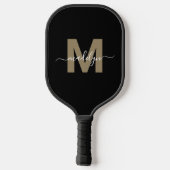 Aangepast Zwart Goud Modern Script Naam Monogram Pickleball Paddle (Achterkant)