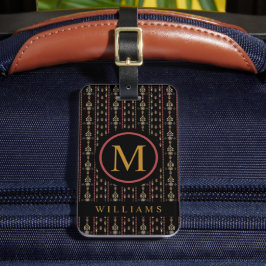 Aangepast zwart goud rood aztec patroon bagagelabel