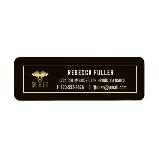 Aangepast Zwart & Goud Verpleegadres Etiket (Voorkant)
