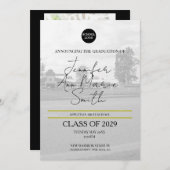 Aangepast zwart gouden Afstuderen met achtergrondf Kaart (Voorkant / Achterkant)