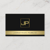 Aangepast zwart-gouden modern monogram legant visitekaartje (Voorkant)
