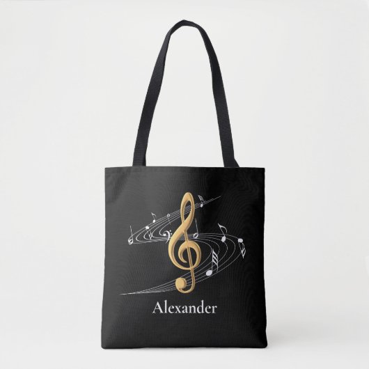 Aangepast zwart-goudmuziek Treble Clef Stylish Tote Bag (Voorkant)