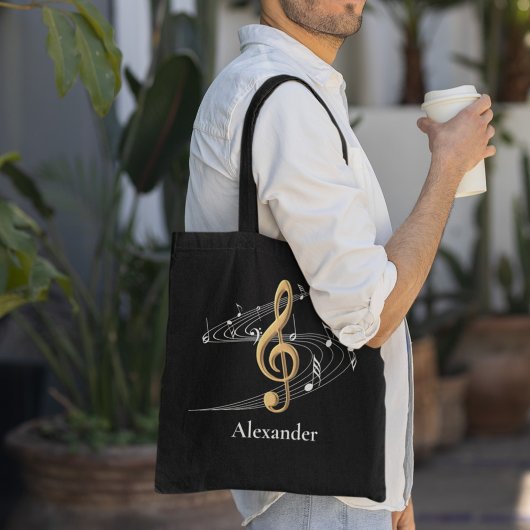 Aangepast zwart-goudmuziek Treble Clef Stylish Tote Bag