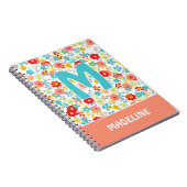 Aangepast zwart koraal Roze Aqua Blue Flower Patro Notitieboek (Rechterzijde)