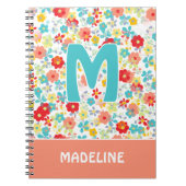 Aangepast zwart koraal Roze Aqua Blue Flower Patro Notitieboek (Voorkant)