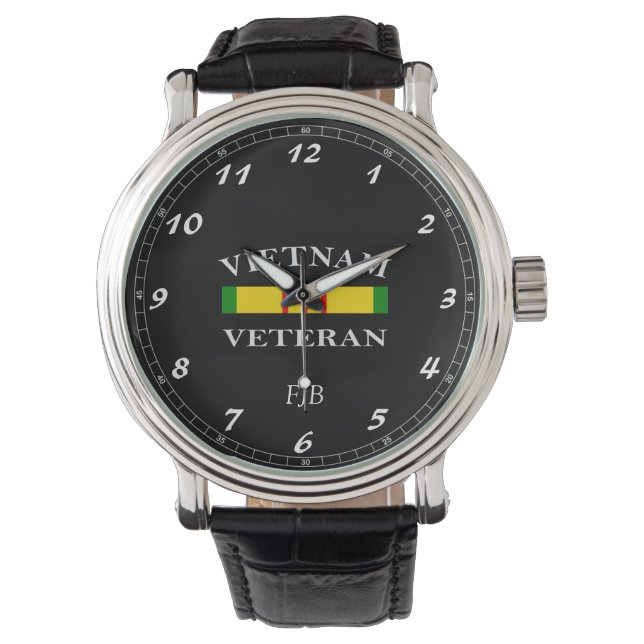 Aangepast zwart  leder Bekijk Vietnam Veteraan Horloge (Voorkant)