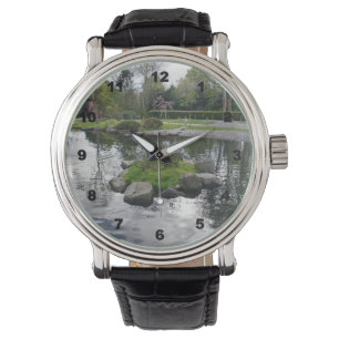 Aangepast zwart leder mannen horloge