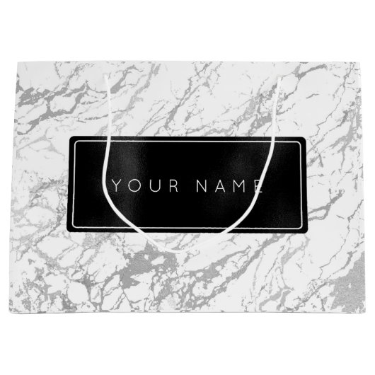 Aangepast zwart metallisch minimaal marmer grijze groot cadeauzakje (Voorkant)